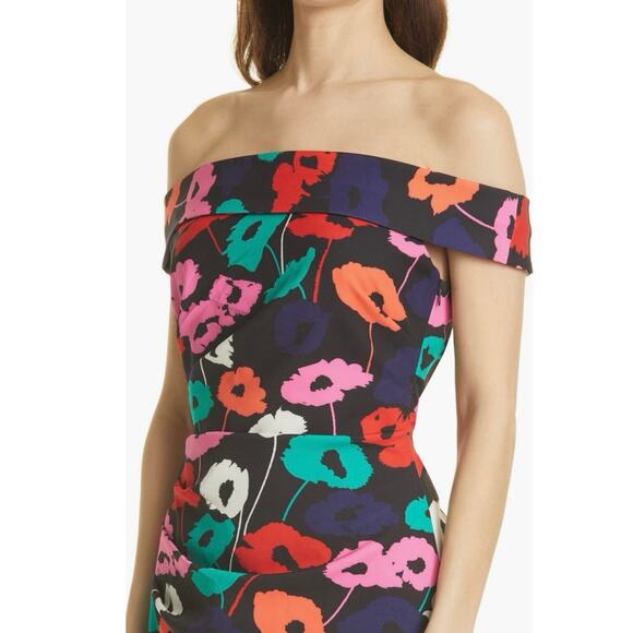 NEW Milly Ally Poppy Multicolor Floral Off The Shoulder Ruched Sheath Dress Sz 2 - Picture 3 of 12